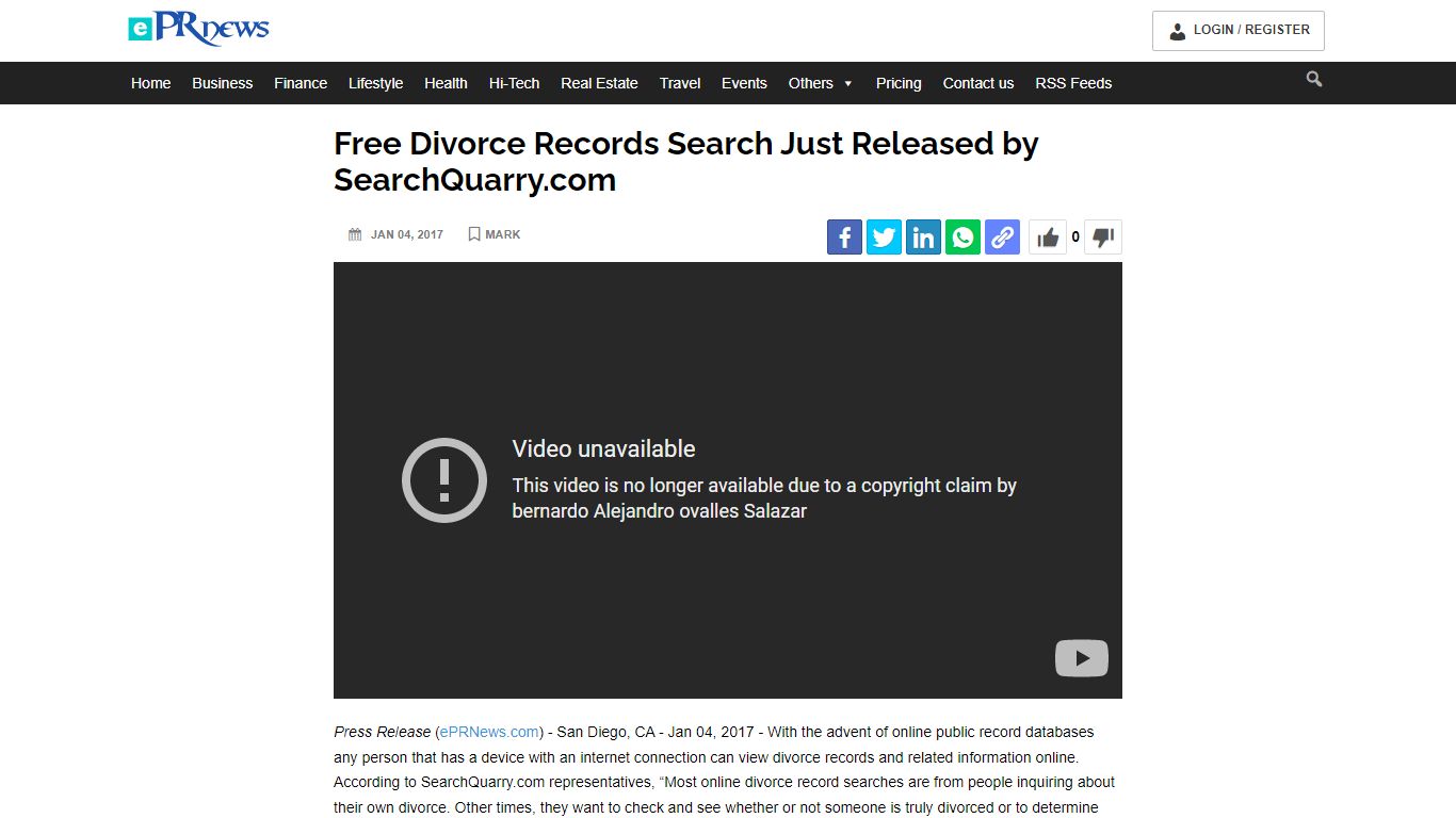 Free Divorce Records Search Just Released by SearchQuarry.com - ePRNews